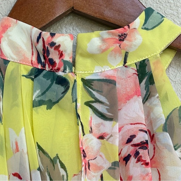 Eliza J Women’s 0 Yellow Floral Halter Pleated Popover Tiered Flowy Maxi Dress - Picture 5 of 8